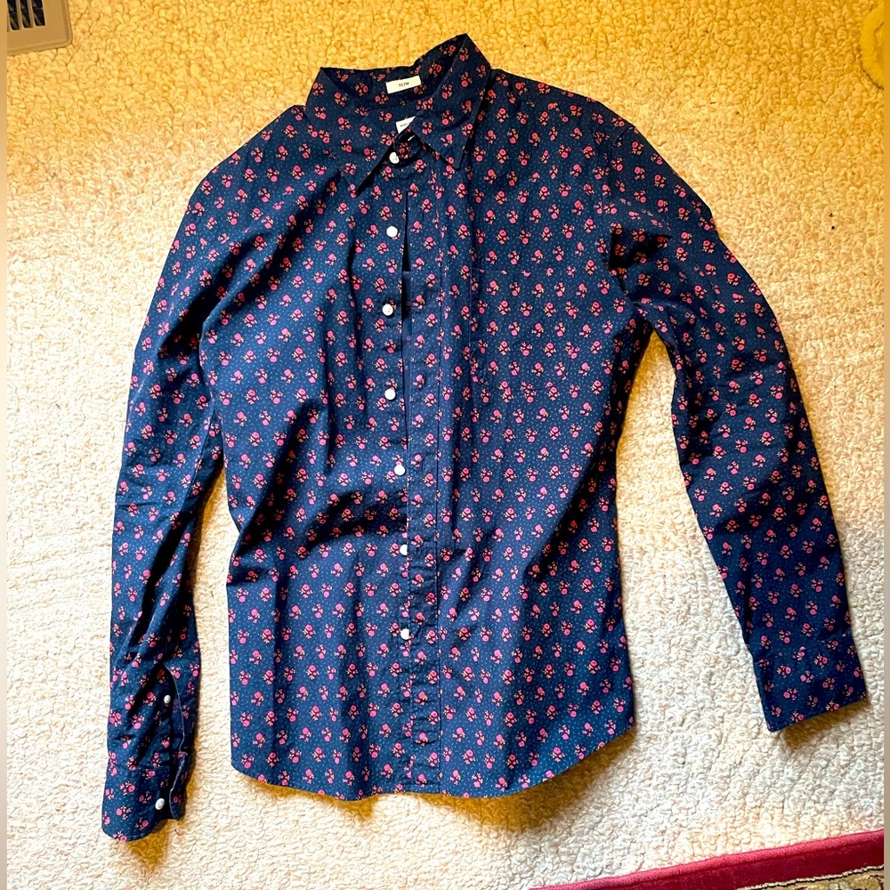 J. Crew Slim Stretch rose print shirt